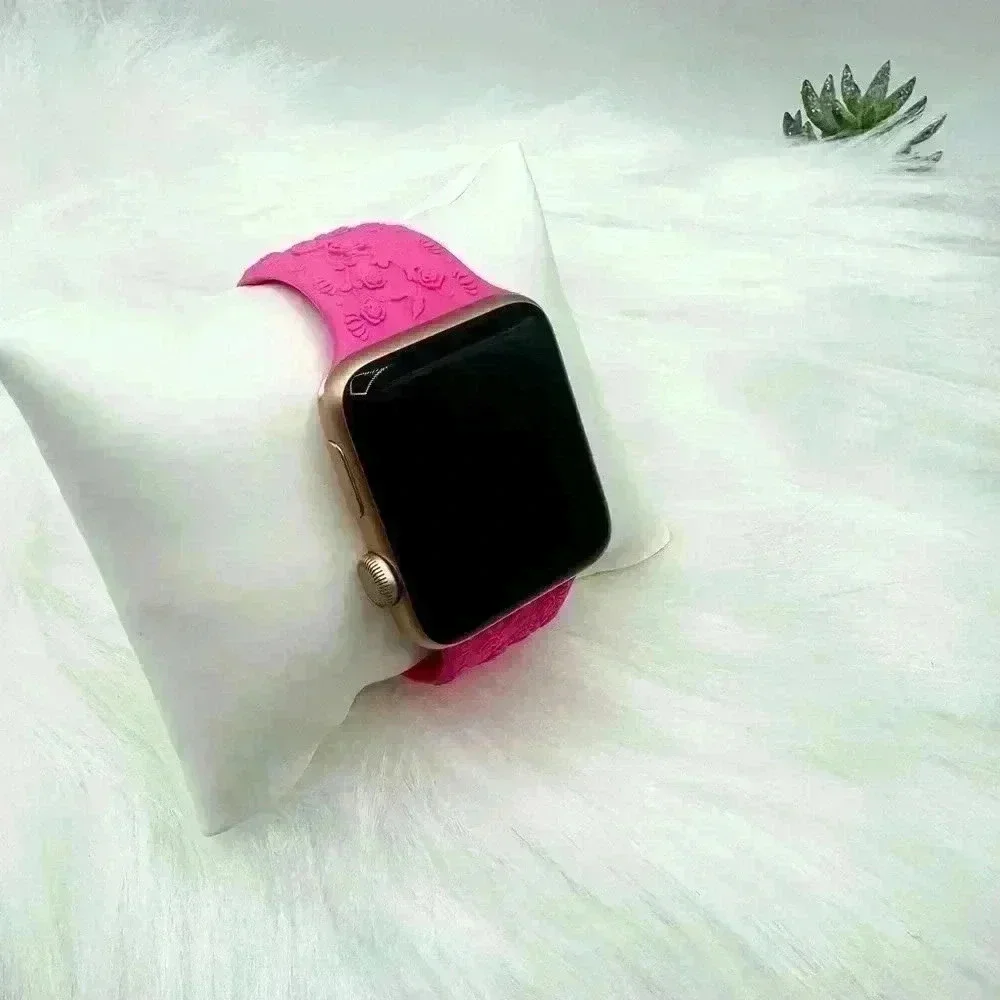 Floral Engraved Design Apple Watch Bands  38mm 40mm 41mm Hot Pink